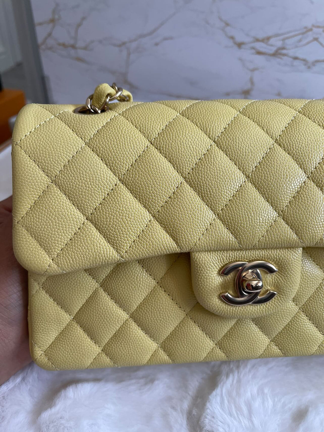 Chanel 20S 2020 Spring/Summer Collection Yellow Caviar LGHW Small Timeless Classic Double Flap Bag