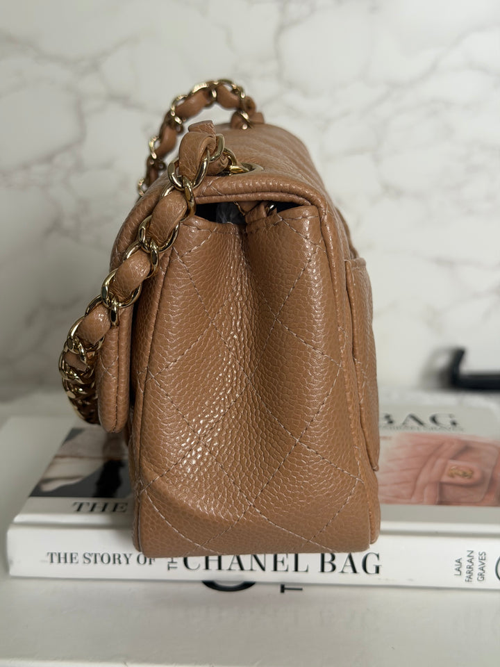 CHANEL 18S series 25 Dark Beige Caviar LGHW Square Mini Flap Bag 2018 Rare