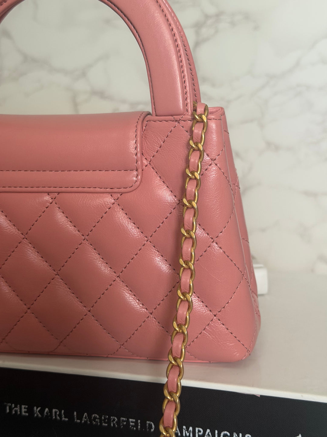 CHANEL Pink Calf skin aged GHW Kelly Shopping Tote Bag size Small 19 cms