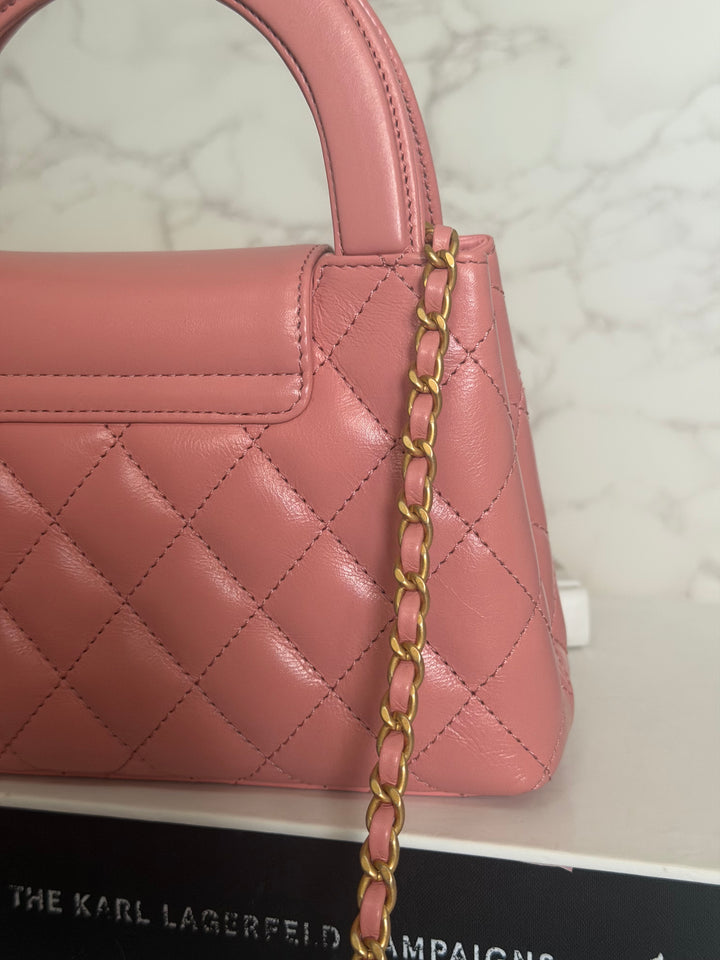 CHANEL Pink Calf skin aged GHW Kelly Shopping Tote Bag size Small 19 cms