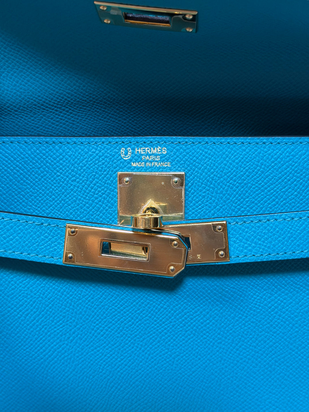 Hermes Kelly 28 Sellier Epsom Leather SO Bleu Paon GHW Stamp D 2019