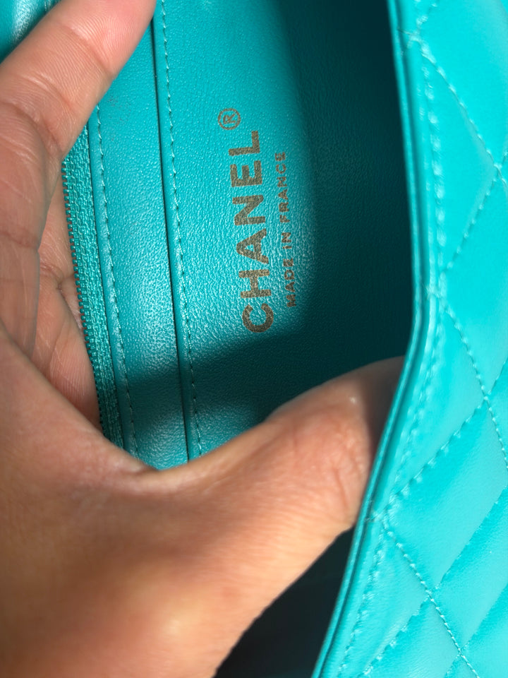 CHANEL series 23 Turquoise Lambskin LGHW Mini Rectangular Flap Bag 2016