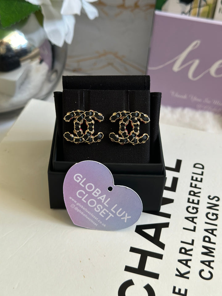 Chanel 23B Wovened Leather LGHW Earrings