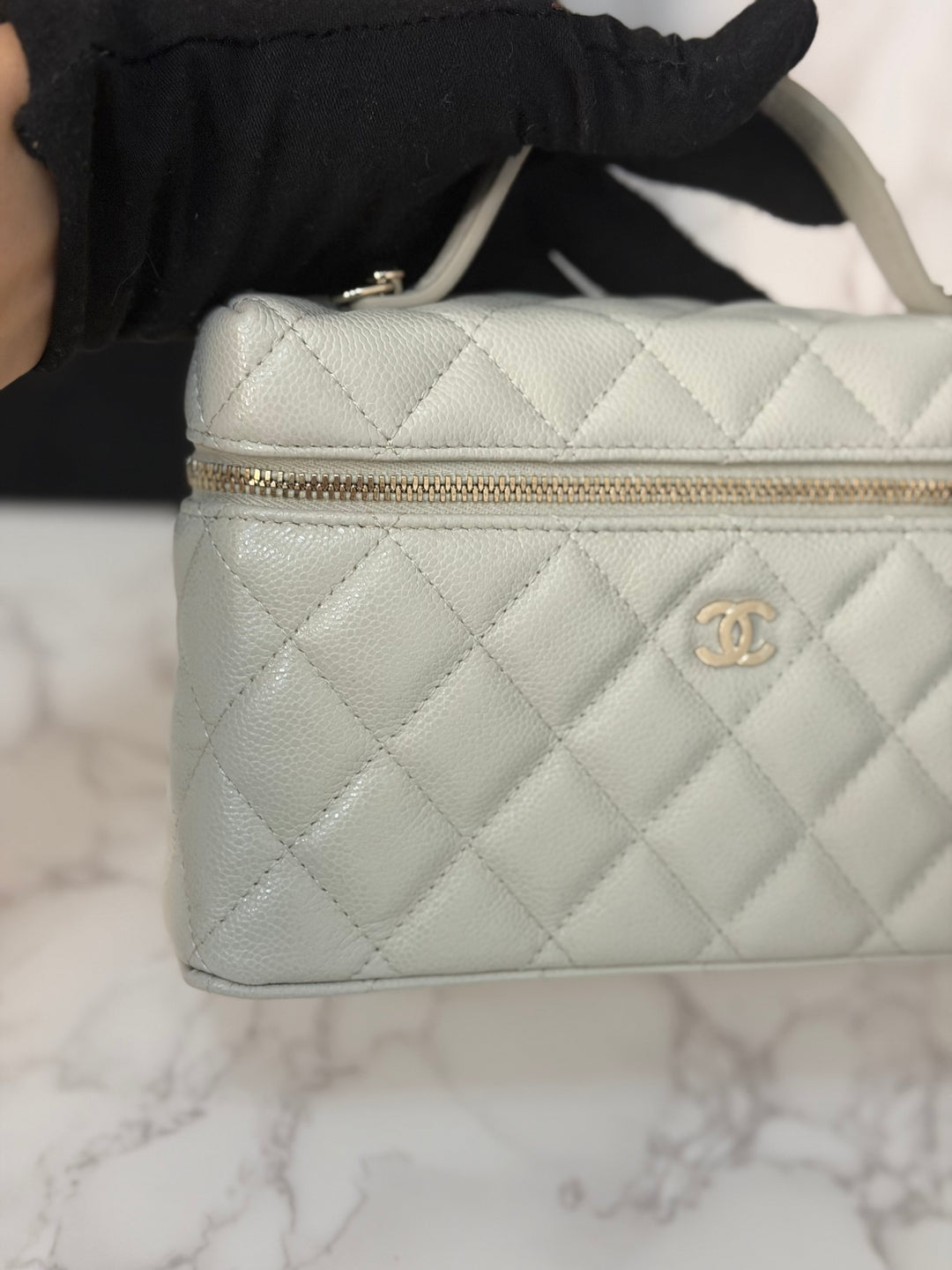 CHANEL 25B 2025 Light Grey Caviar LGHW Long Vanity Bag with Detachable Chain