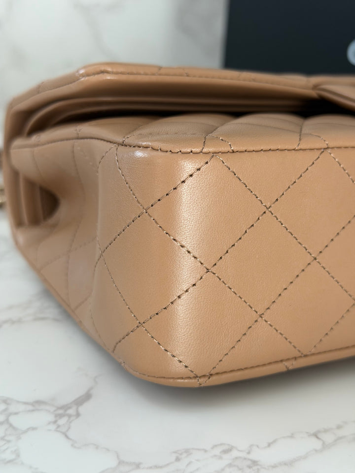 CHANEL 22K 2022 Dark Beige Lambskin LGHW Medium ML Timeless Classic Double Flap Bag
