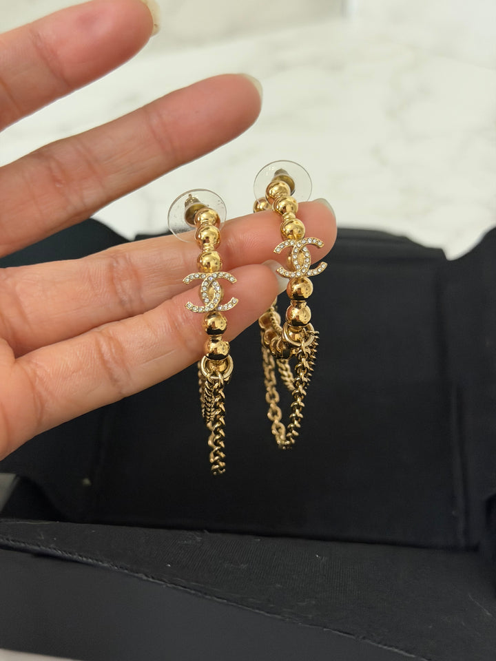CHANEL 22C Gold Beads Earrings