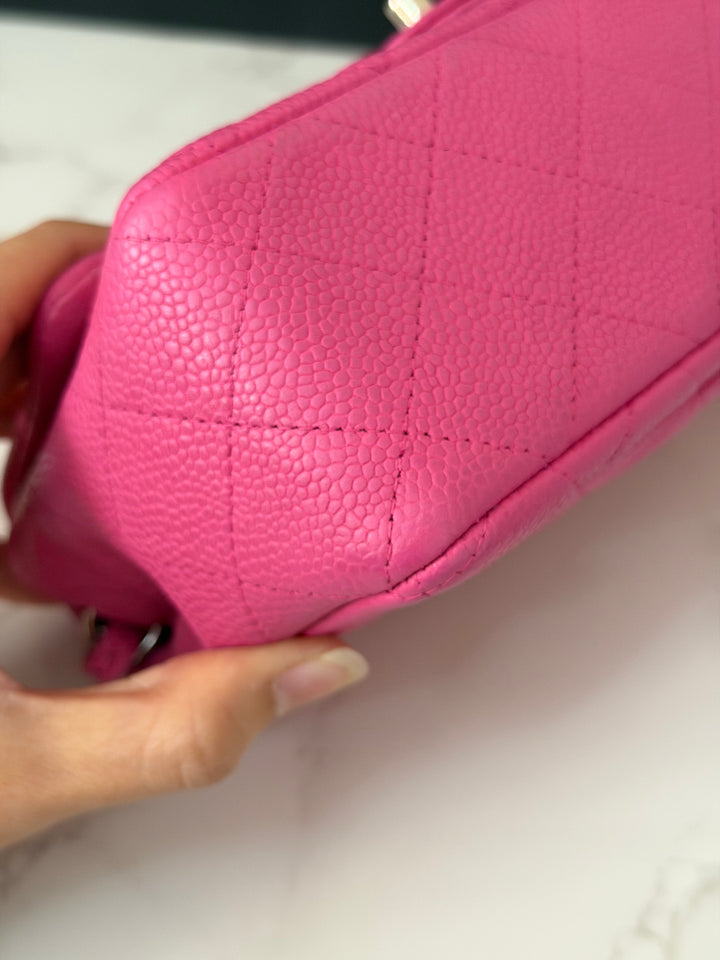 CHANEL series 17 2012/2013 Suede Hot Pink Caviar SHW Mini Rectangular Flap Bag