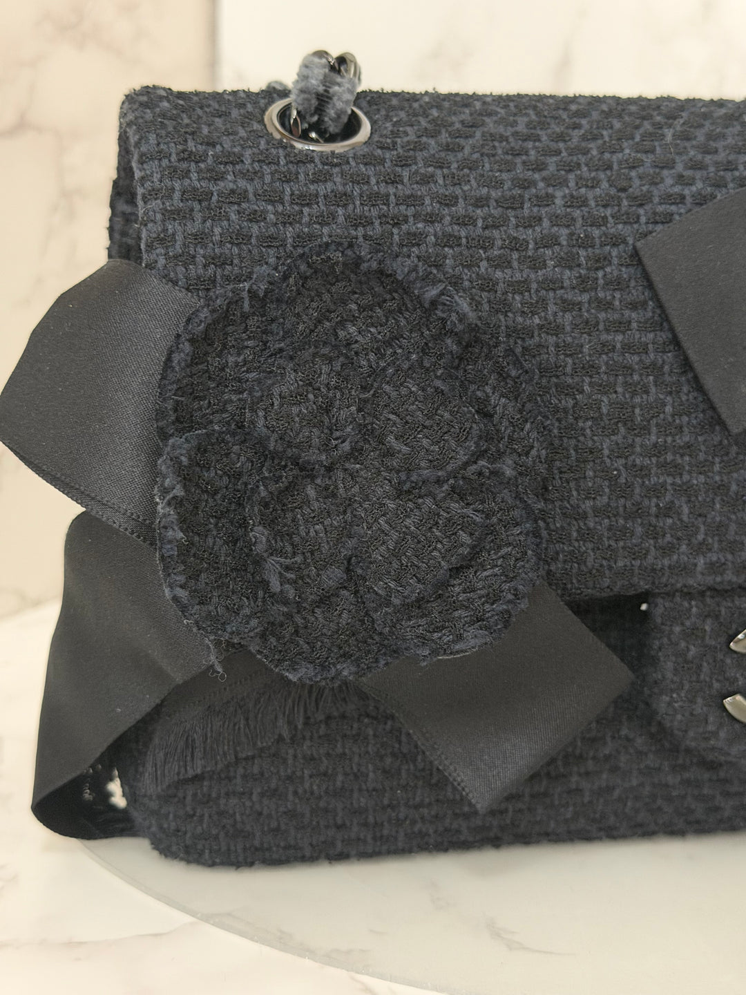 CHANEL 23C 2023 Embroidered Flower Tweed Medium Classic Flap Bag