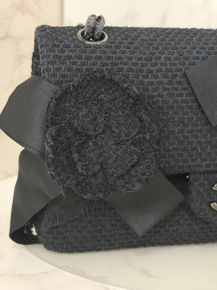CHANEL 23C 2023 Embroidered Flower Tweed Medium Classic Flap Bag