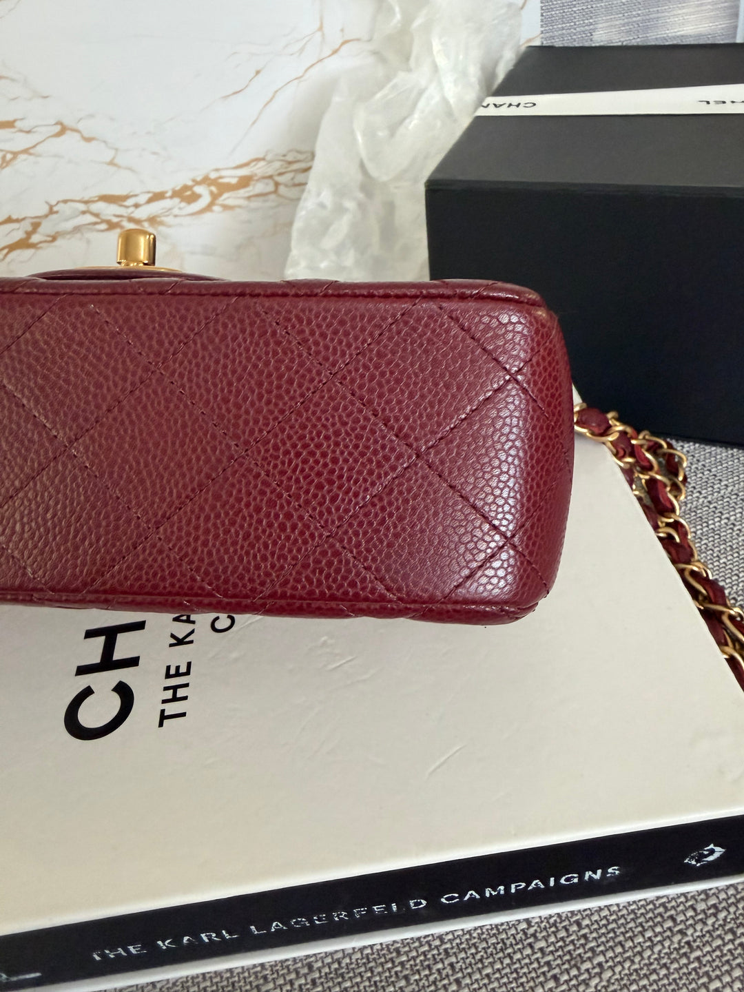 CHANEL series 21 15B collection Burgundy Caviar GHW Mini Rectangular Flap Bag 2015 RARE