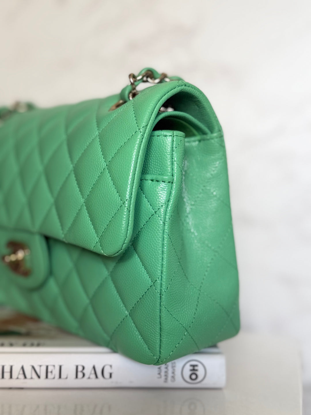 CHANEL 21P Avocado Green Caviar LGHW Small Timeless Classic Double Flap Bag 2021