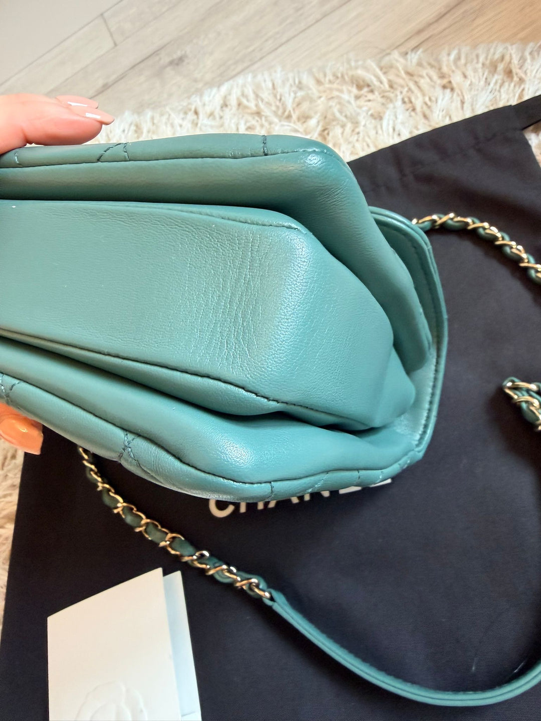 CHANEL Series 26 Green Lambskin LGHW Trendy CC Flap Bag with Top Handle Size SMALL 2018