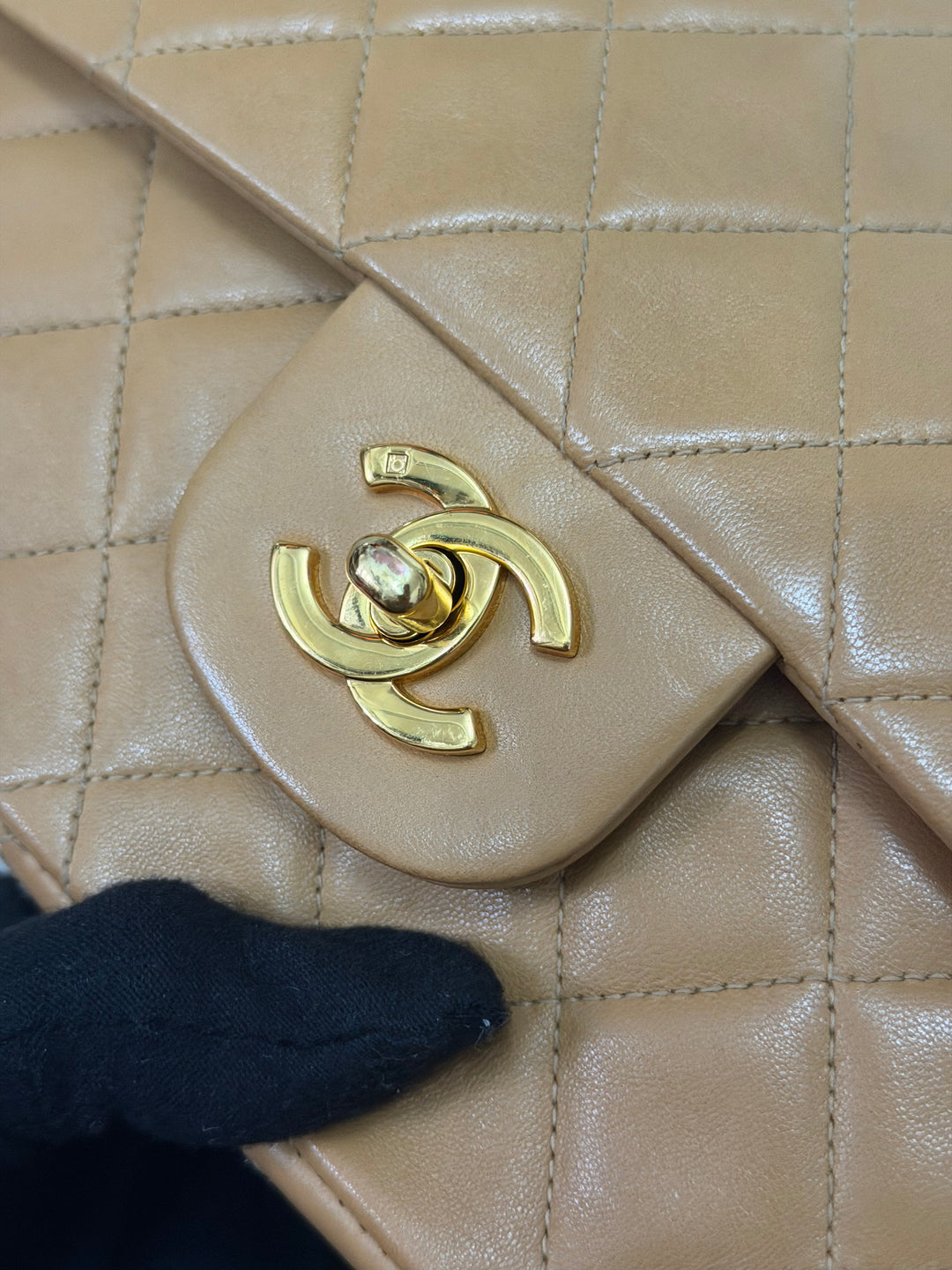 CHANEL series 4 Vintage 24K GHW Dark Beige Lambskin Timeless Classic Medium Double Flap Bag