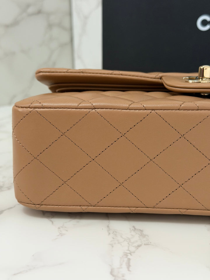 CHANEL 22K collection 2022 Dark Beige Lambskin LGHW Medium ML Timeless Classic Double Flap Bag