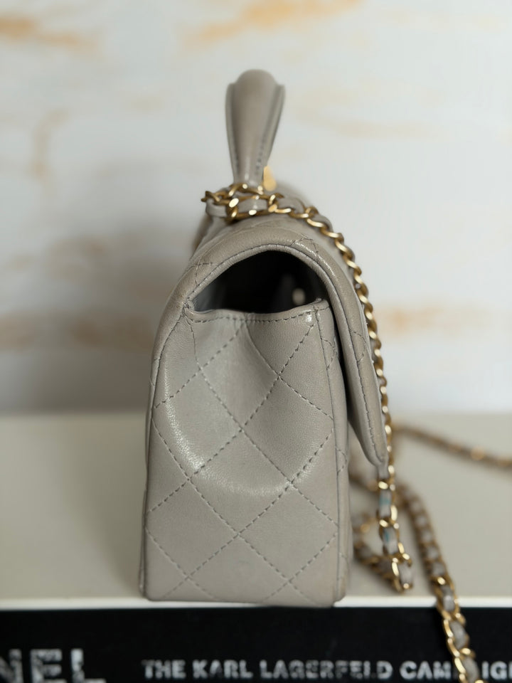 CHANEL Grey Lambskin aged GHW Mini Rectangular Flap bag Top Handle 2021 21A collection