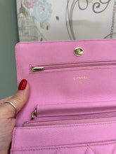 Load image into Gallery viewer, Chanel 23P Pink Caviar Mauve undertone Classic Wallet on chain (WOC) with champagne GHW
