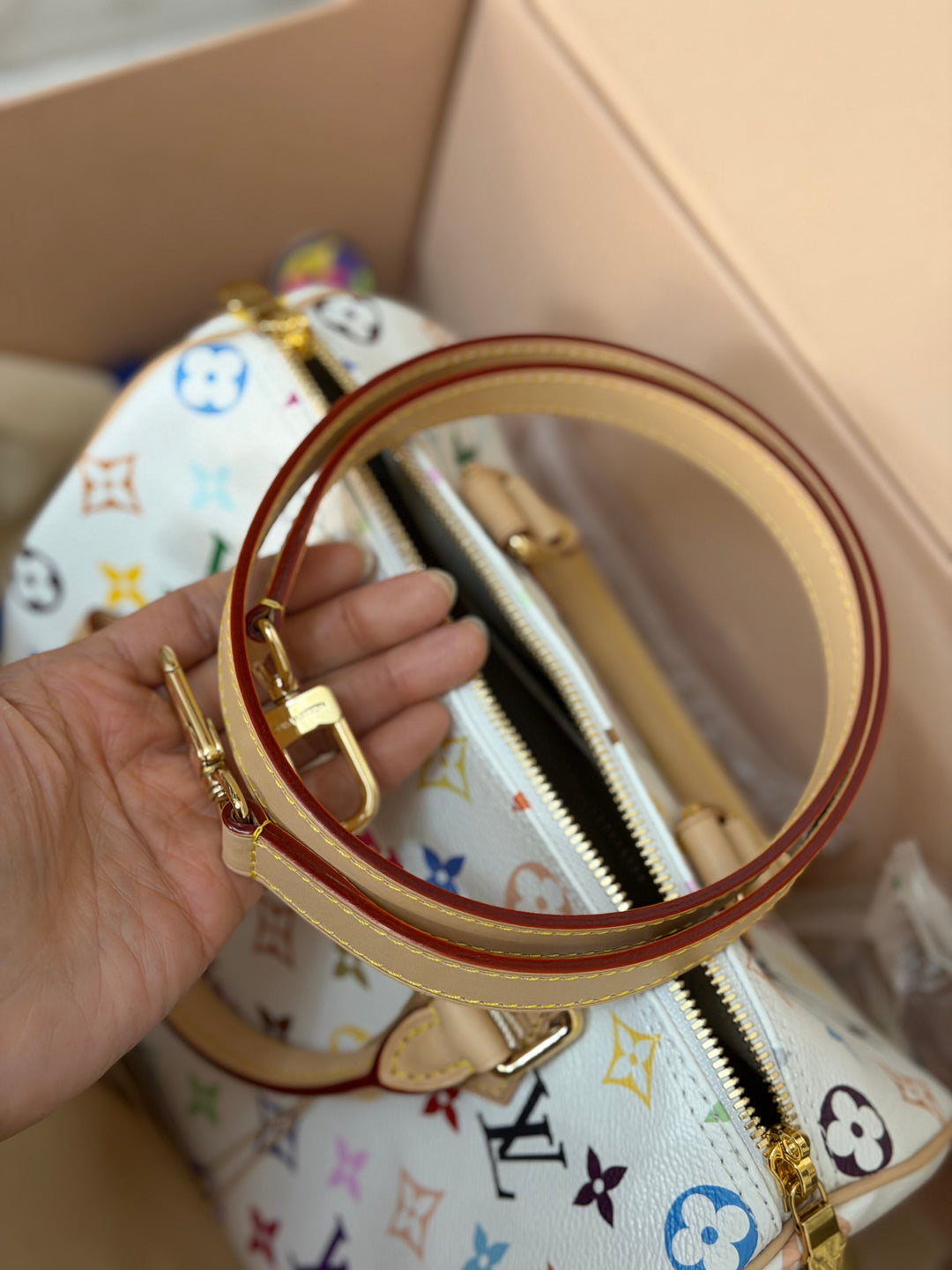 LOUIS VUITTON LV TM x LV Takashi Murakami Blanc White Multicolored Monogram canvas Speedy Bandouliere 25