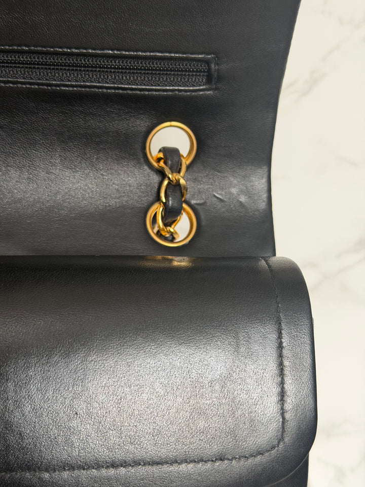 CHANEL series 6 Black Lambskin 24K GHW Vintage Medium ML Timeless Classic Double Flap Bag circa 2000-2002