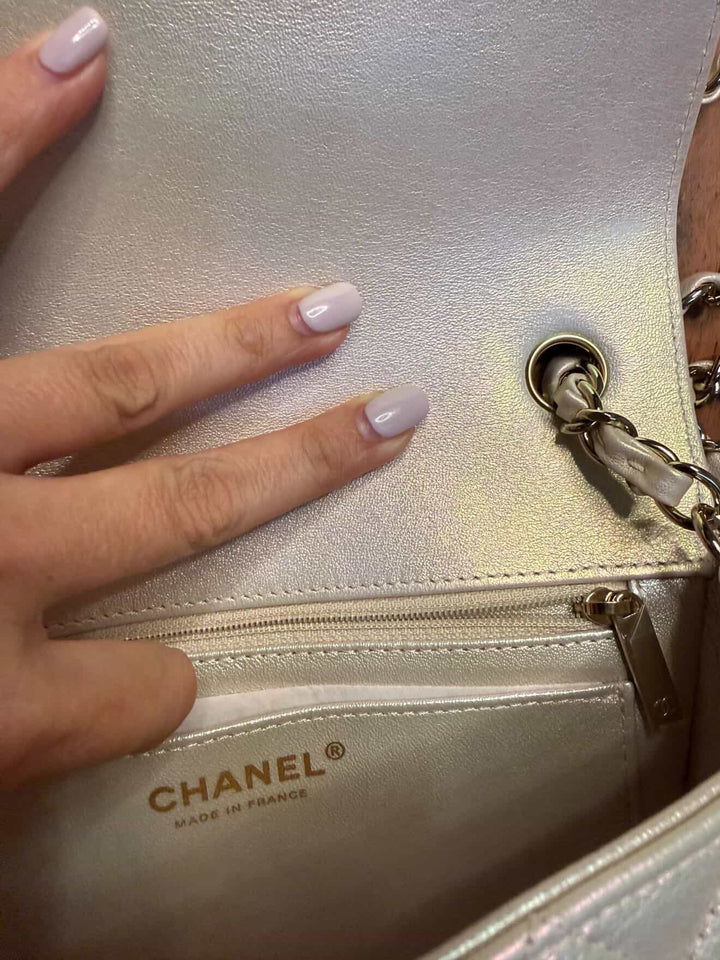 CHANEL series 31 Iridescent Ivory Calf Skin LGHW Mini Rectangular Flap Bag 20B collection 2020