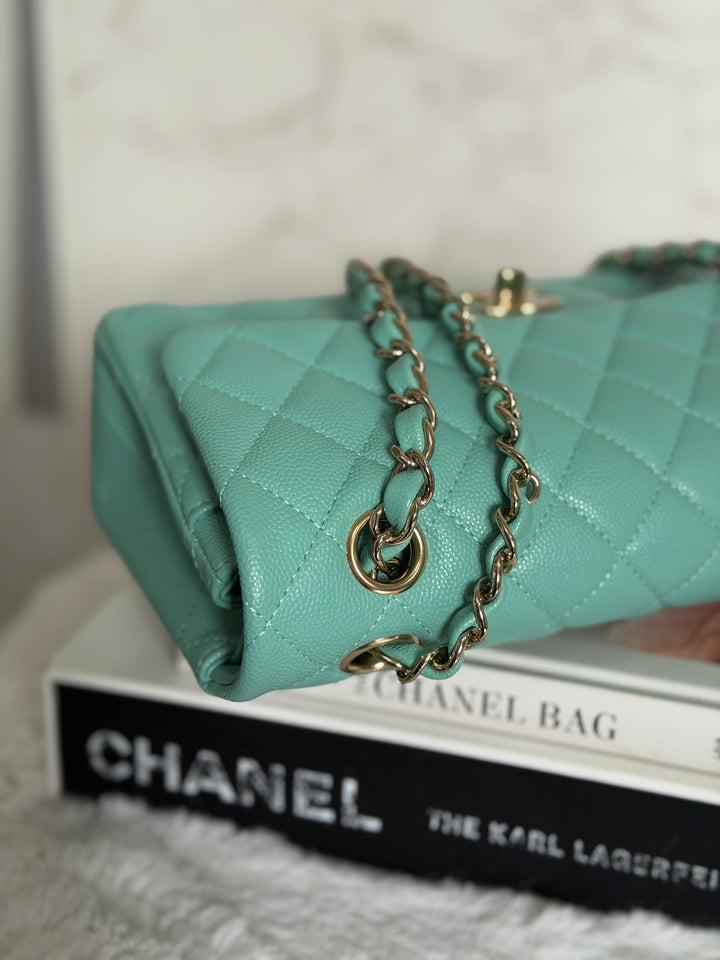 CHANEL 21S series 31 Tiffany Green/Blue Caviar LGHW Small Timeless Classic Double Flap Bag 2021 super rare