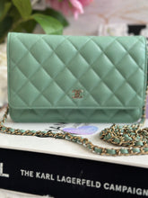 Load image into Gallery viewer, Chanel 23P Tiffany Green Caviar LGHW Classic Wallet on Chain (WOC)
