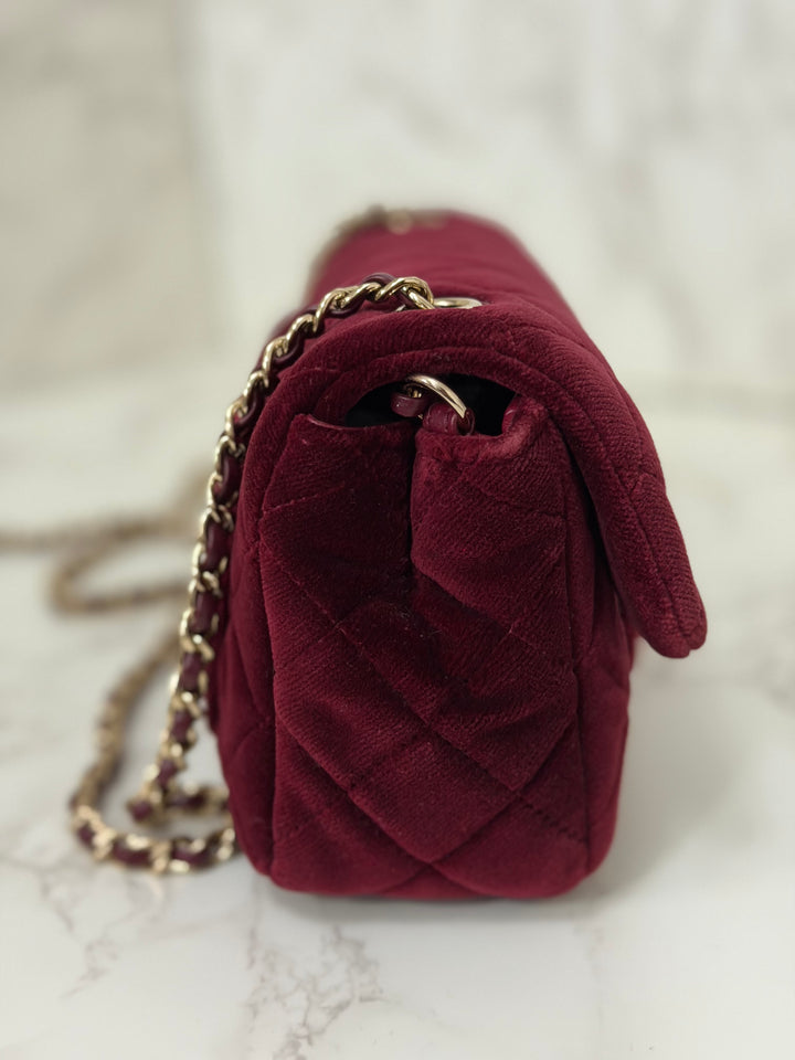CHANEL series 31 Dark Red/Burgundy Velvet Adjustable Crystal Pearl Crush Mini Rectangular Flap Bag LGHW 2020/2021