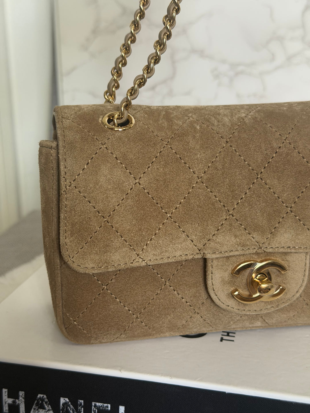 CHANEL 26B Beige Suede Matthie Blazy Mini Flap Bag GHW 2026