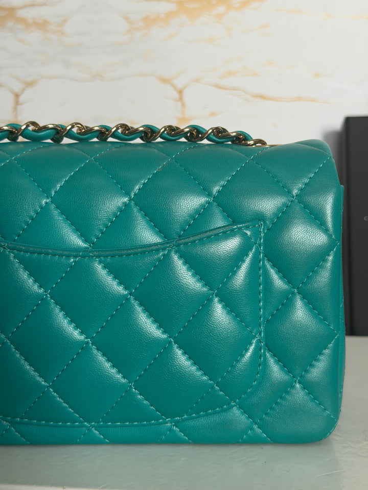 CHANEL series 23 Turquoise Lambskin LGHW Mini Rectangular Flap Bag 2016