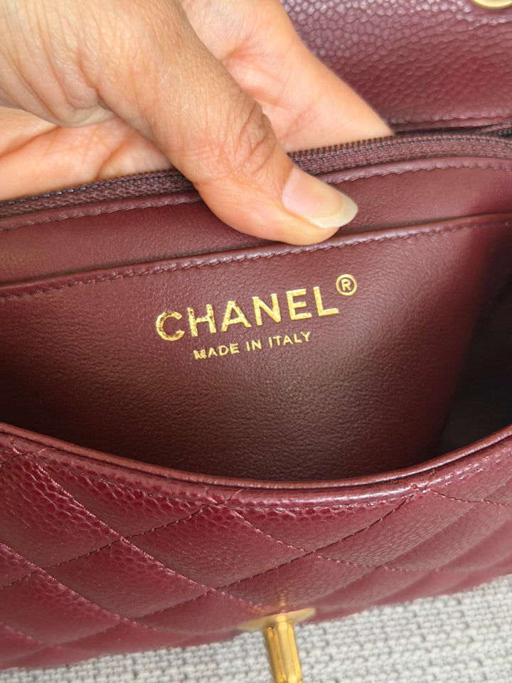 CHANEL series 21 15B collection Burgundy Caviar GHW Mini Rectangular Flap Bag 2015 RARE