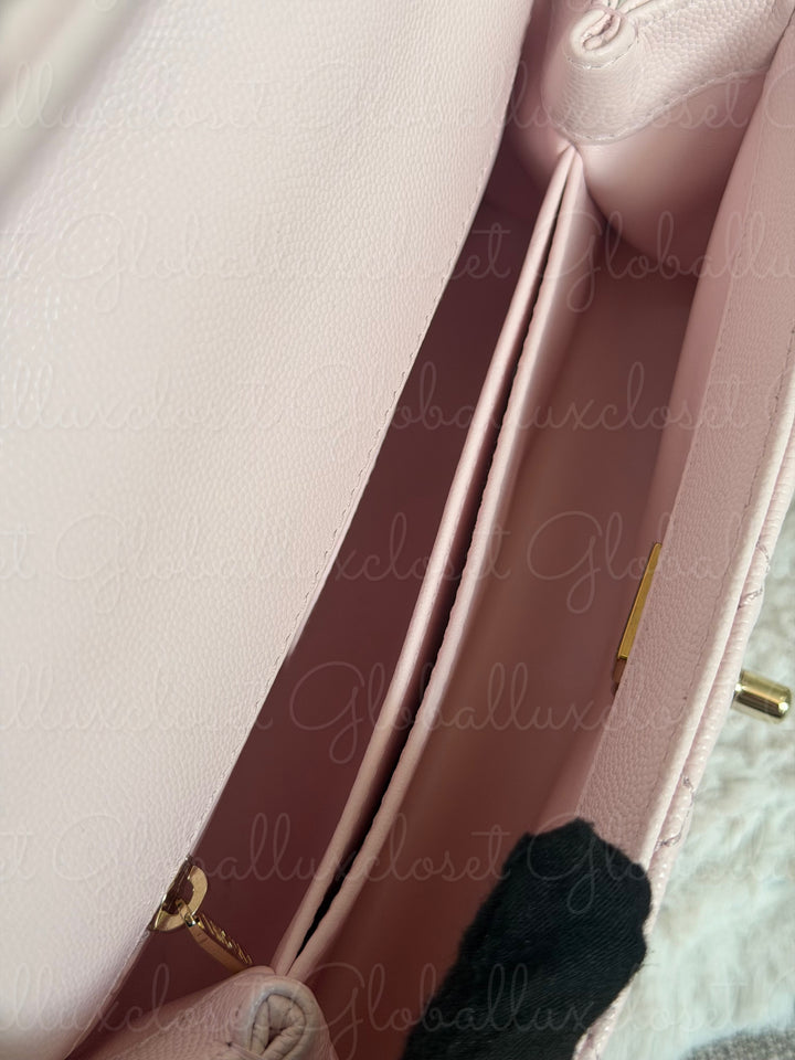 CHANEL 22P Light Pink Sakura Caviar LGHW Coco handle Flap Bag With detachable strap size Small 2022