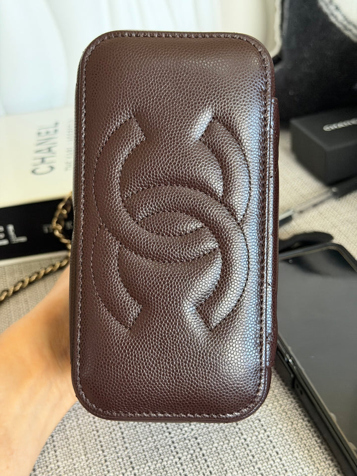 CHANEL 26S Dark Brown Caviar LGHW Small Vanity Case with Top Handle