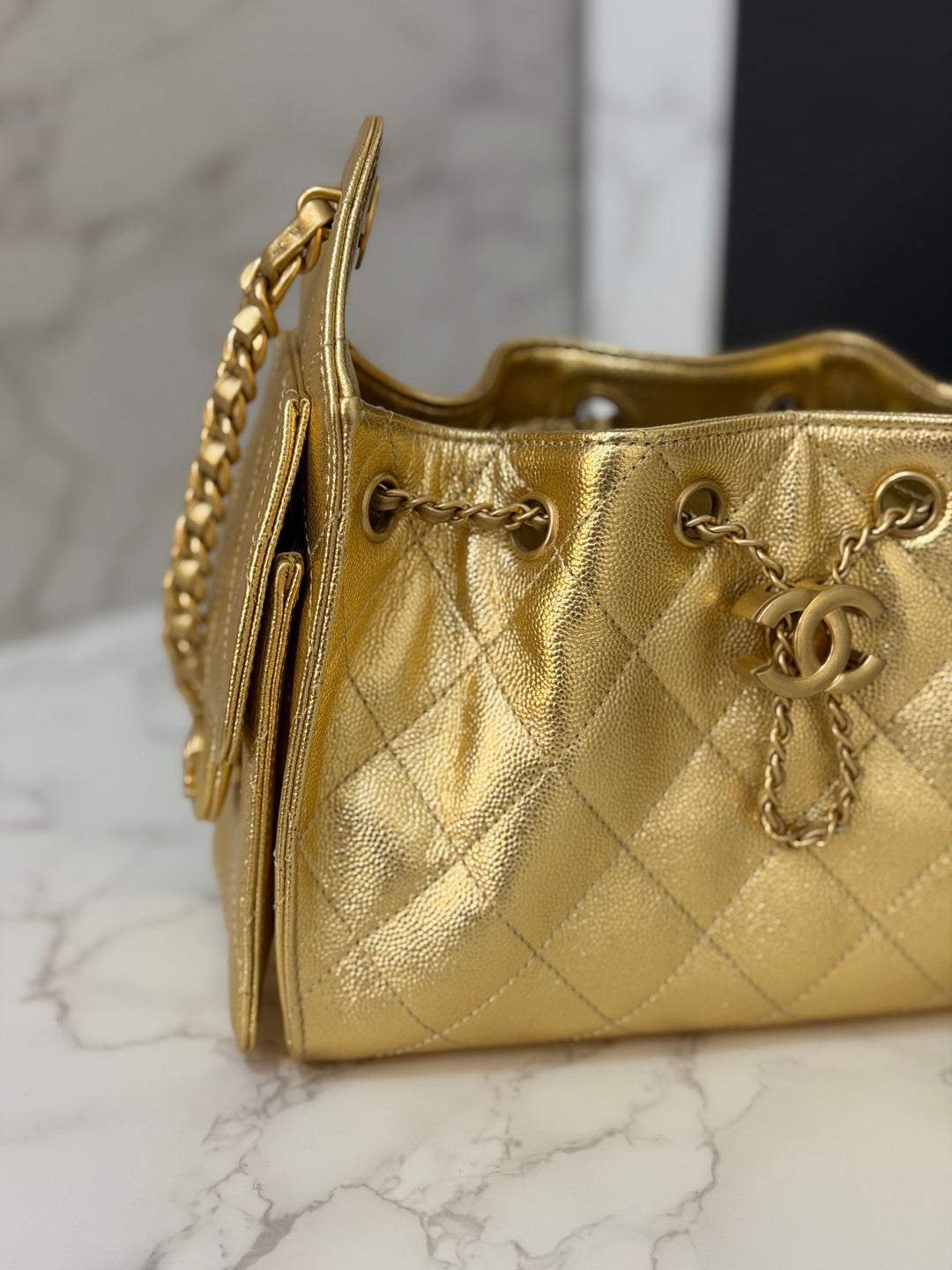 CHANEL 26C collection Gold caviar Aged GHW Mini 25 Hobo Bag