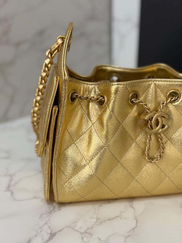 CHANEL 26C collection Gold caviar Aged GHW Mini 25 Hobo Bag