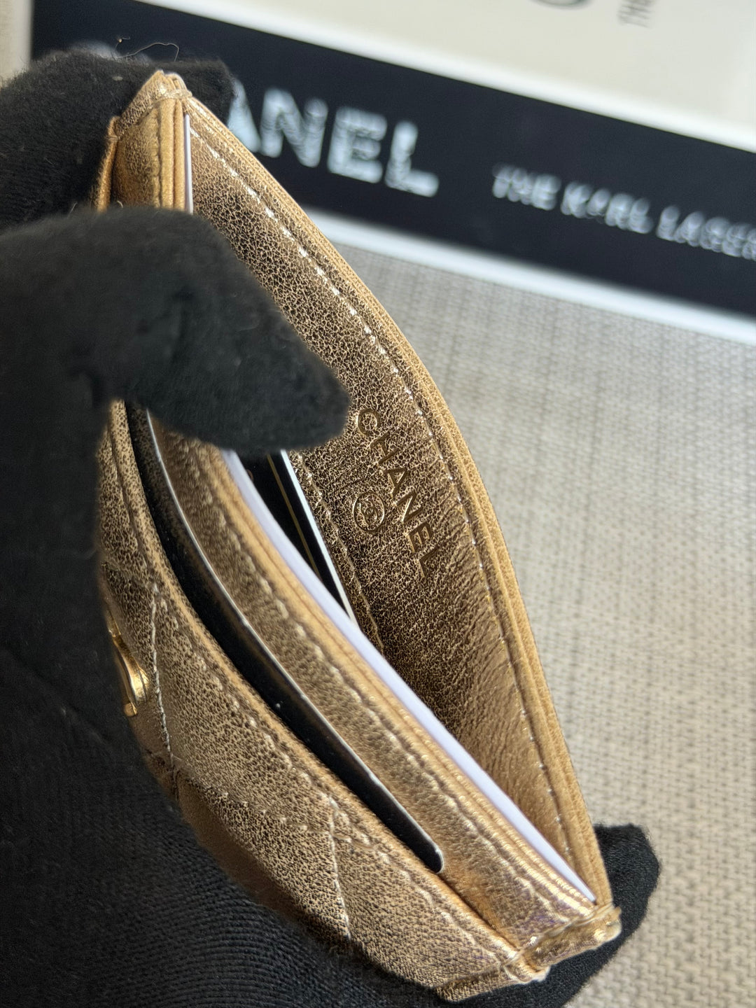 CHANEL Gold Metallic Lambskin LGHW Classic Flat Card Holder 2022