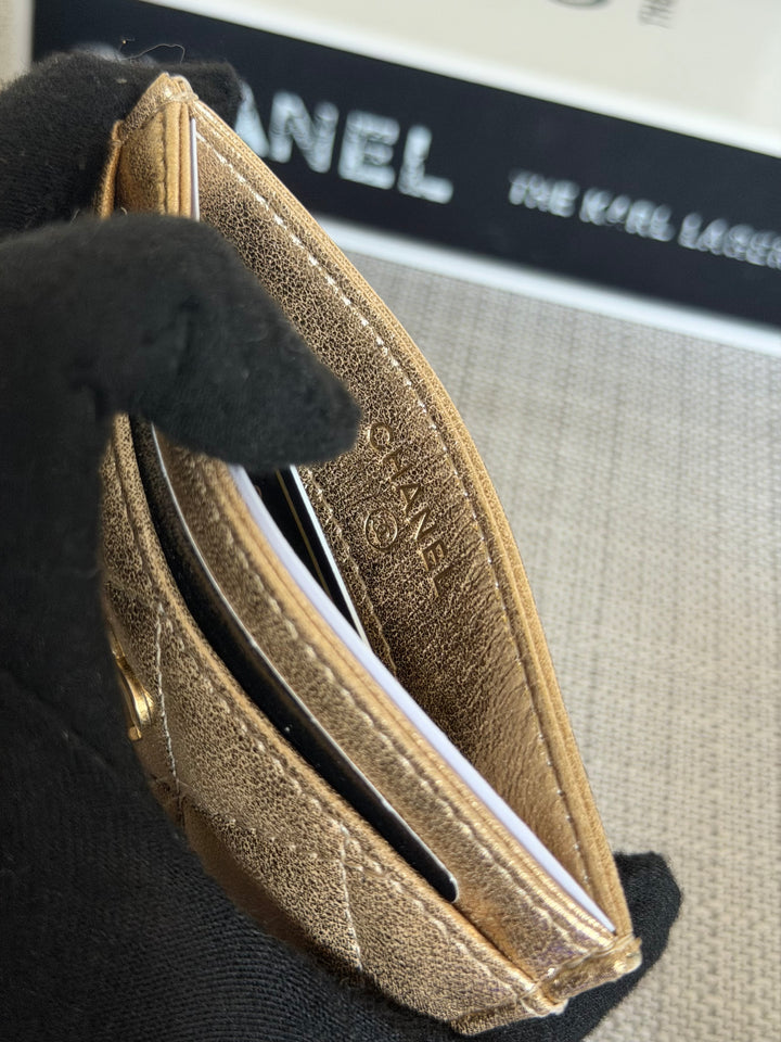CHANEL Gold Metallic Lambskin LGHW Classic Flat Card Holder 2022