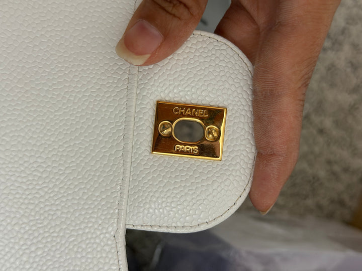 CHANEL White Caviar GHW Jumbo Double Flap Classic Bag 2010