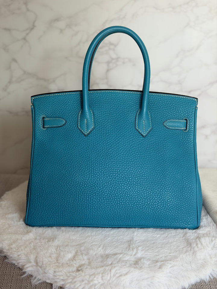 HERMÈS Bleu Jean Togo Leather GHW Birkin 30 Stamp H in Sq 2004