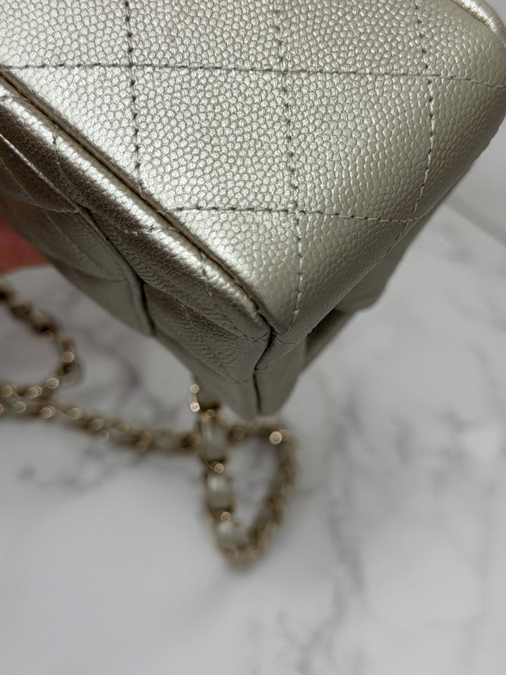 CHANEL series 23 Champagne Gold Caviar LGHW Mini Rectangular Flap Bag