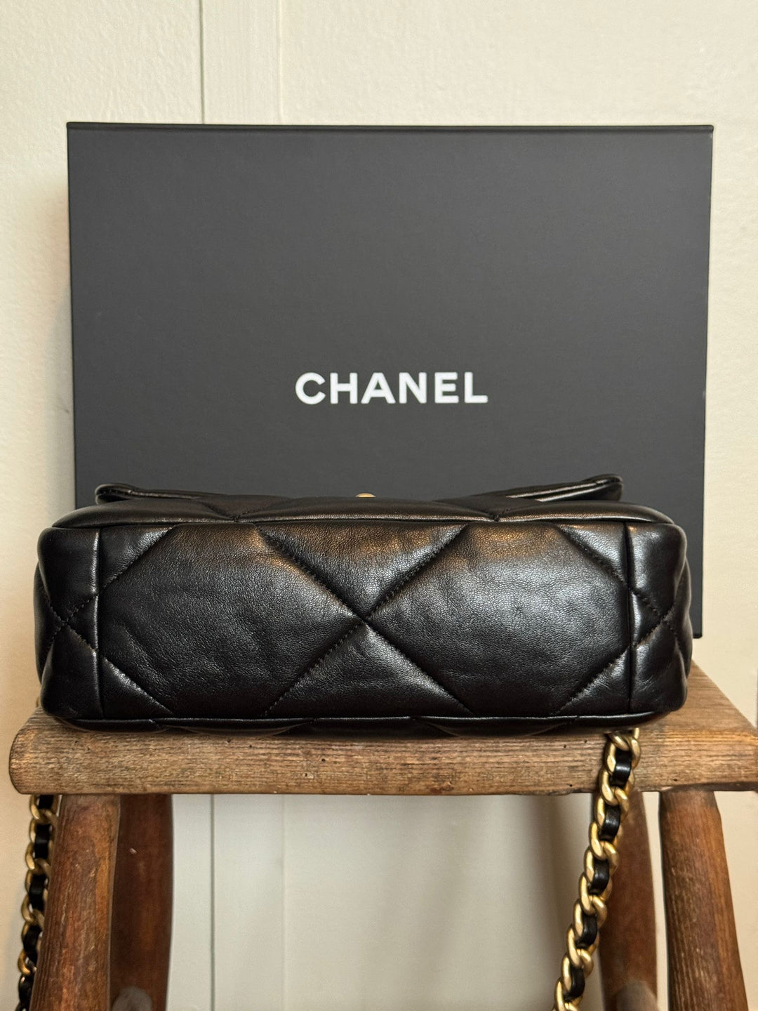CHANEL 19 size Small Black Lambskin Mixed hardware Flap Bag with Top handle