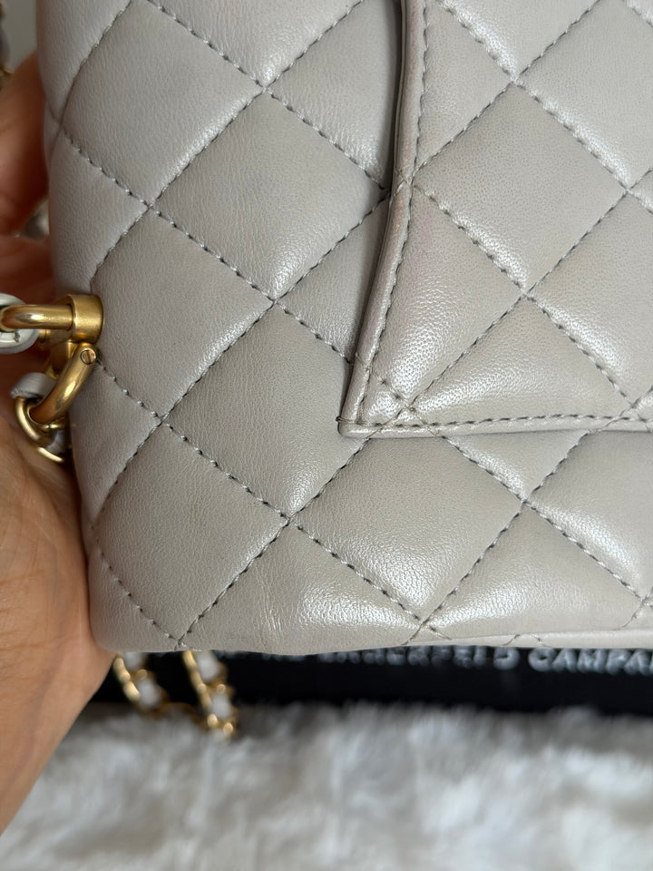 CHANEL Grey Lambskin aged GHW Mini Rectangular Flap bag Top Handle 2021 21A collection