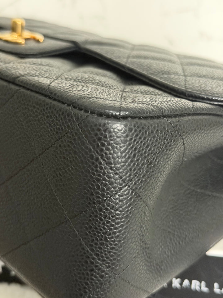 CHANEL series 17 Black Caviar GHW Jumbo Classic Double Flap Bag 2012