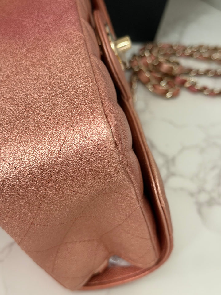 CHANEL 21S Ombré Rose Gold Metallic Copper Lambskin LGHW Mini Rectangular Flap Bag 2021