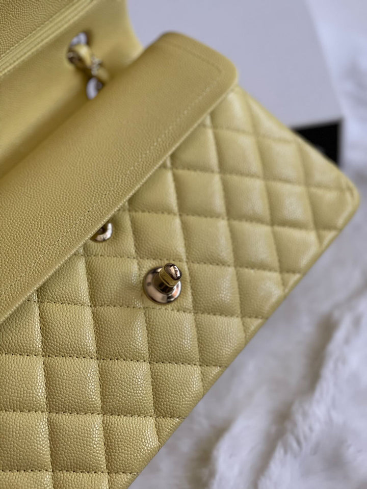 Chanel 20S 2020 Spring/Summer Collection Yellow Caviar LGHW Small Timeless Classic Double Flap Bag