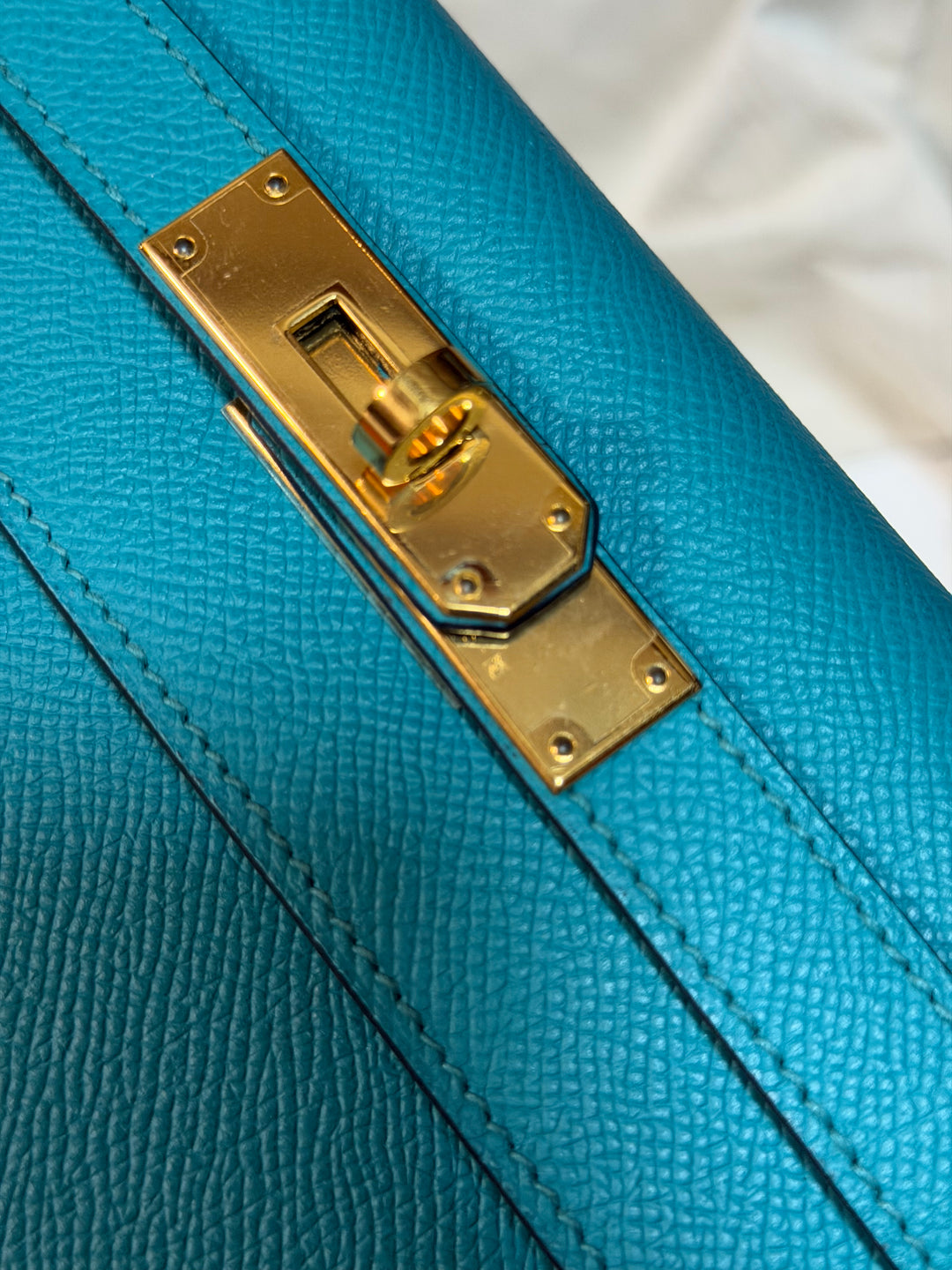 Hermes Kelly 28 Sellier Epsom Leather SO Bleu Paon GHW Stamp D 2019