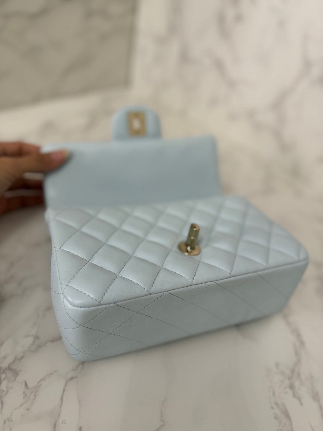 CHANEL 25S collection 2025 Light Baby Blue Lambskin LGHW Mini Rectangular Flap Bag