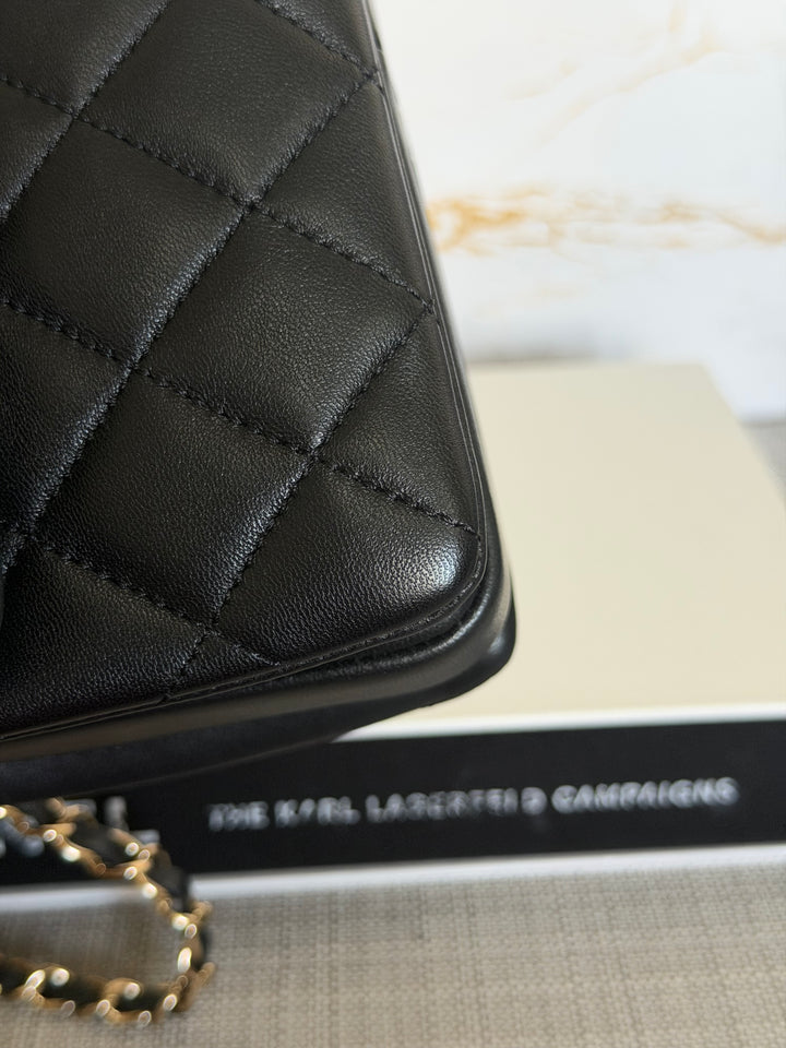 CHANEL Black Lambskin LGHW Trendy CC Flap Bag size MINI 8 inches with detachable Strap 2023/2024