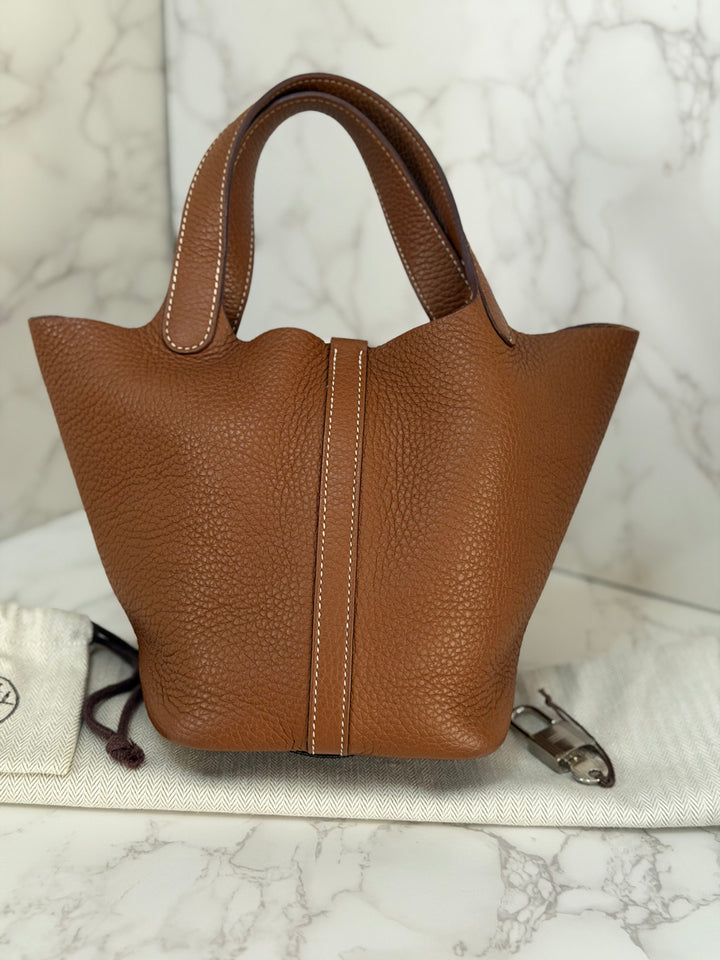 HERMES Picotin 18 Lock Bag in Gold Cle Leather PHW Stamp U 2022