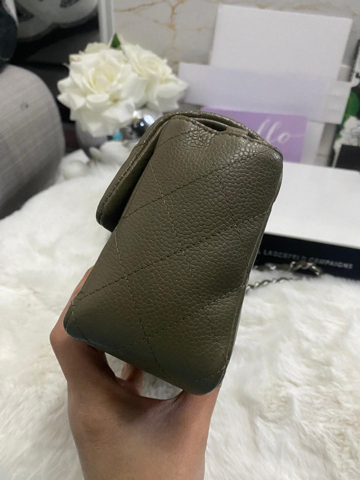 Chanel series 17 2012 Khaki Green Caviar SHW Mini Rectangular Flap Bag
