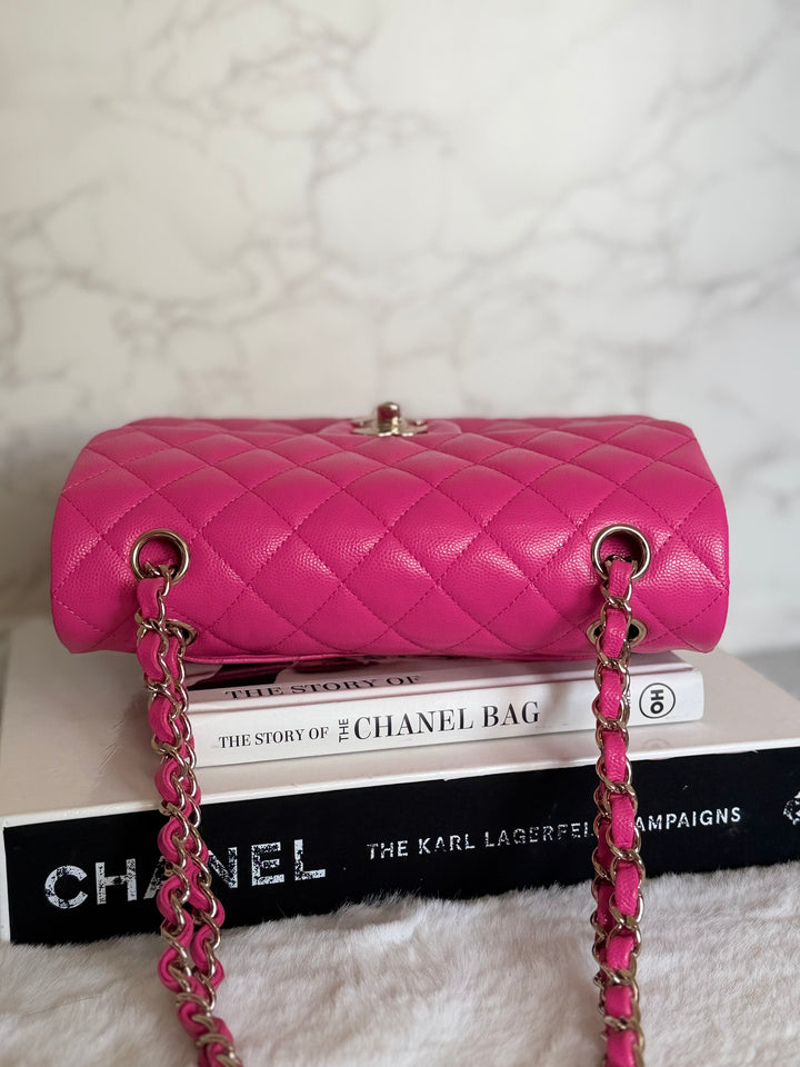CHANEL 22P/K Hot Barbie Pink Caviar LGHW Small Timeless Classic Double Flap Bag 2022