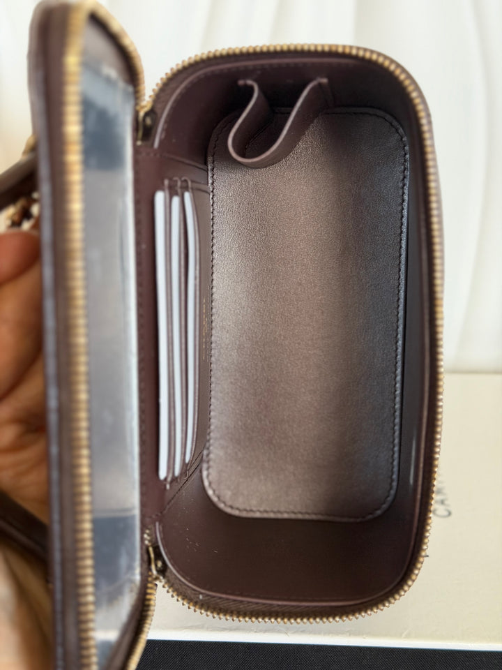 CHANEL 26S Dark Brown Caviar LGHW Small Vanity Case with Top Handle